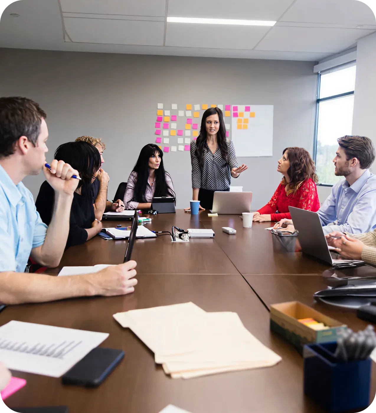 Team reviewing business data together